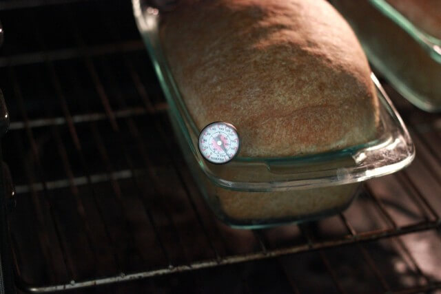 bread oaf with internal thermometer stuck inside