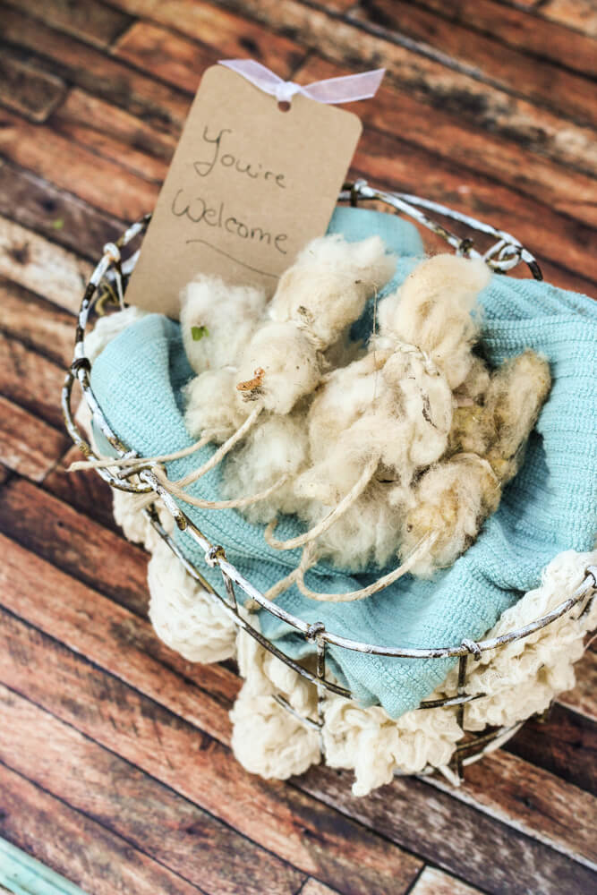 basket of wool tampons with You're Welcome placard
