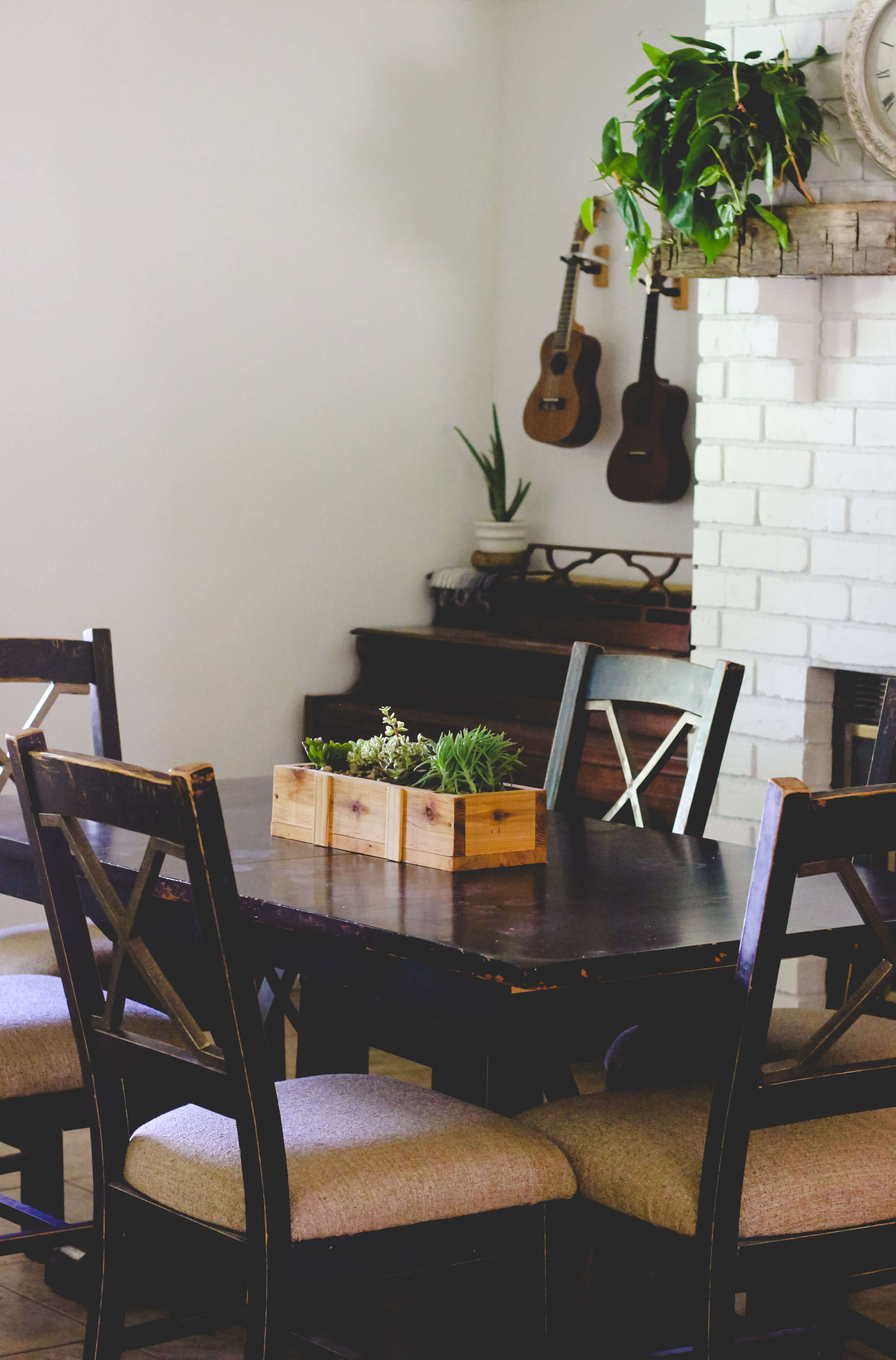 Farmhouse boho interior white fireplace