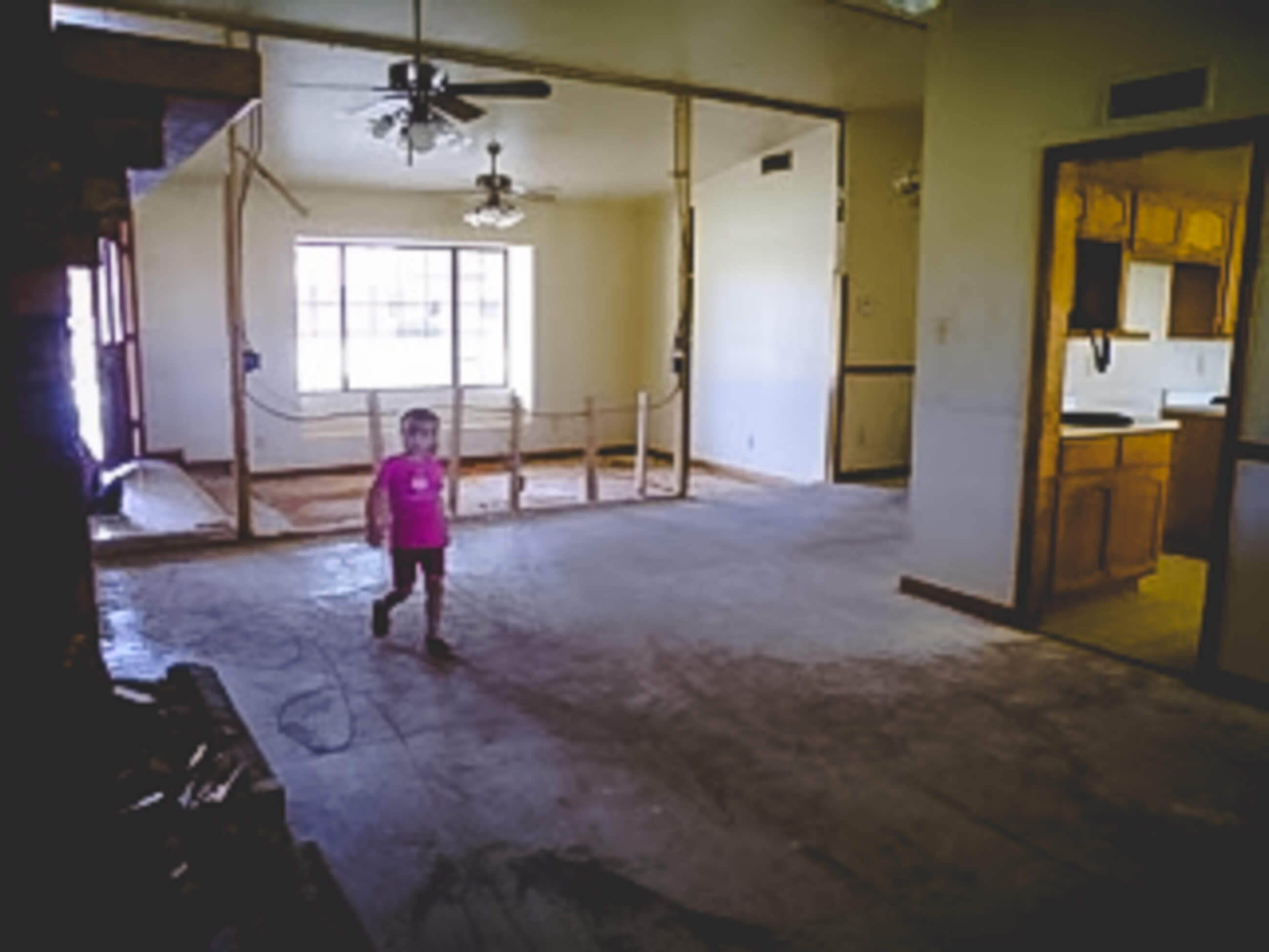 Farm house living room demolition.