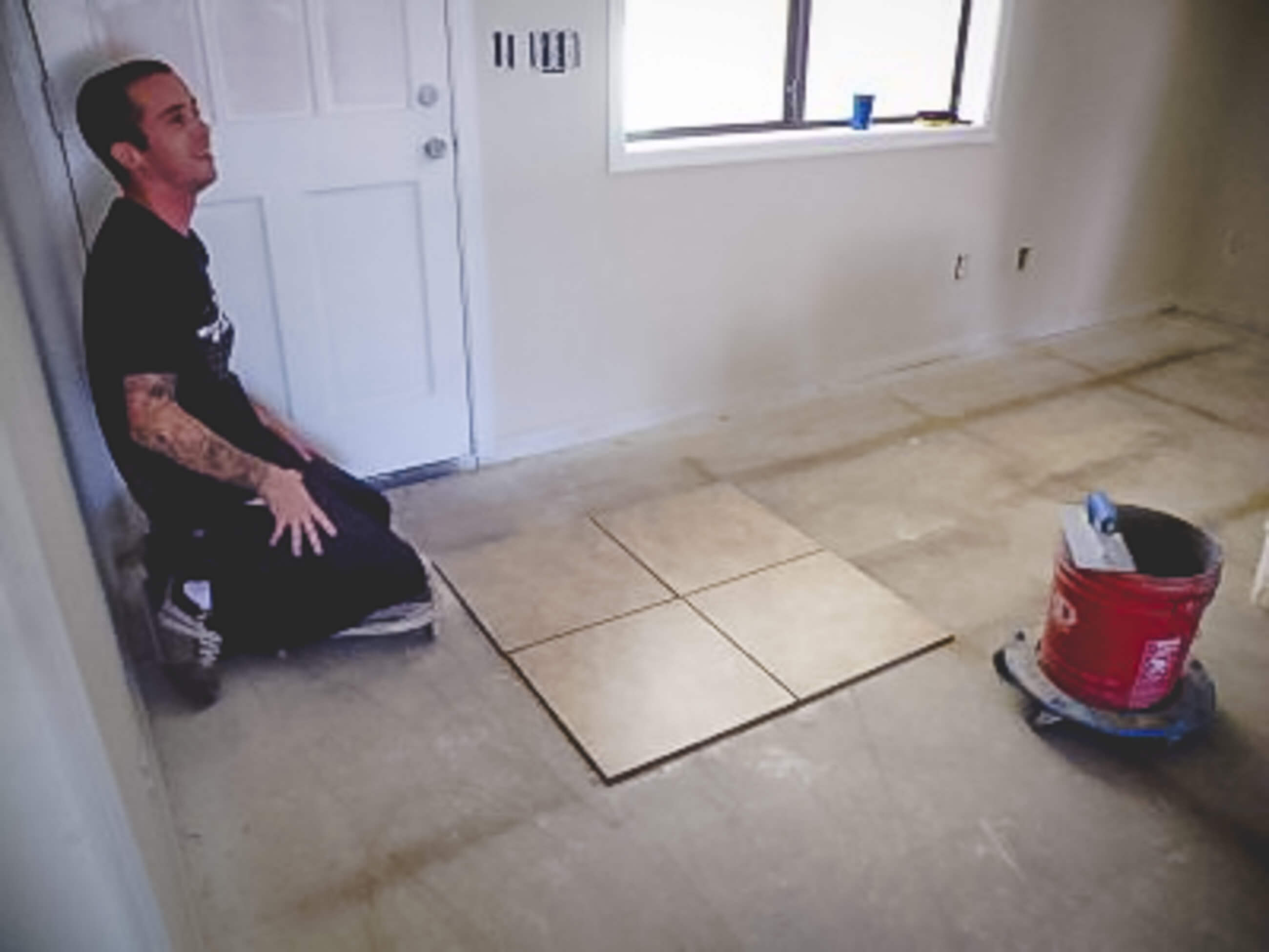 Laying tile in family room