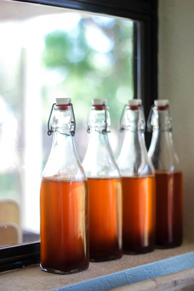 Homemade root beer on windowsill