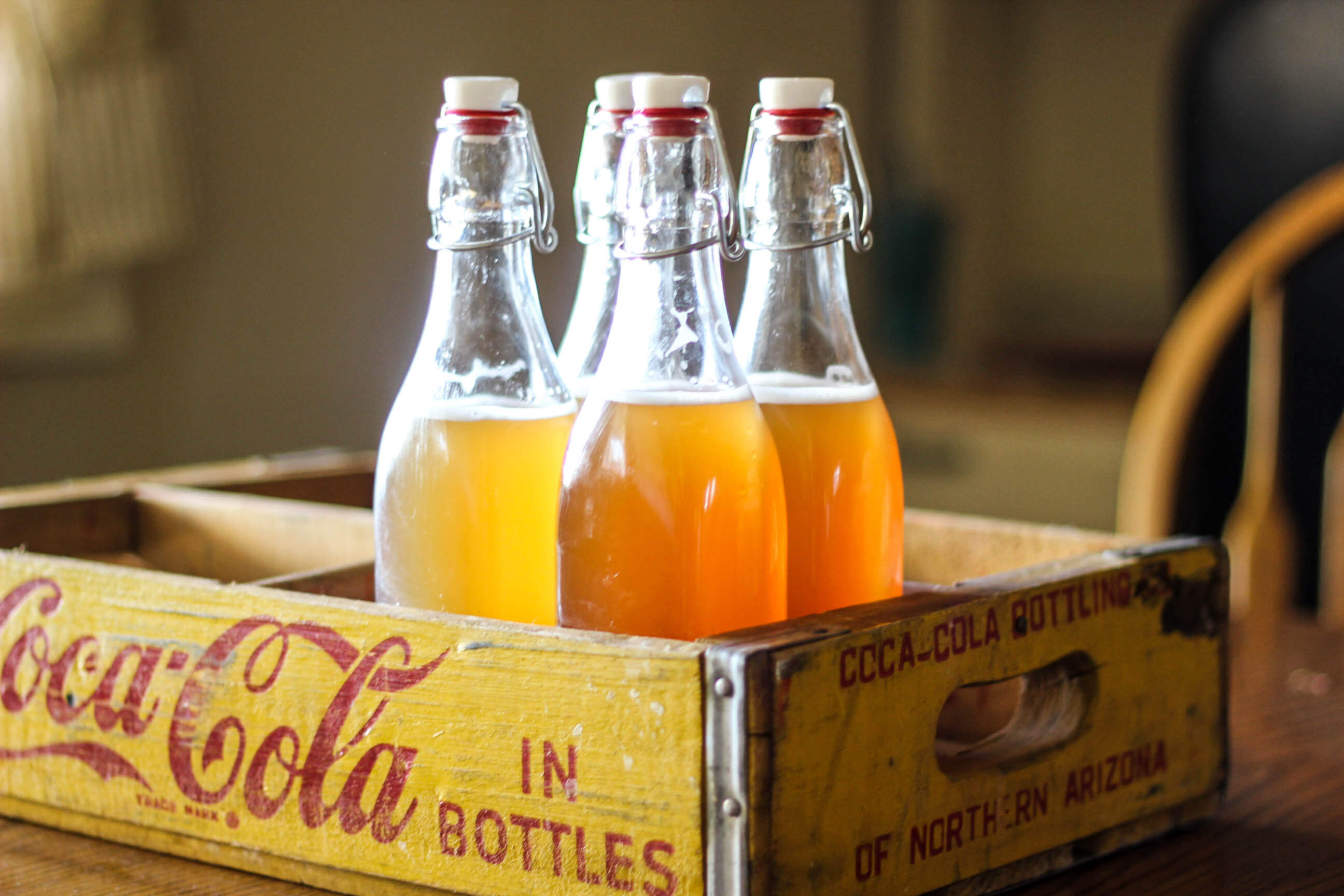 Homemade soda in coca cola crate